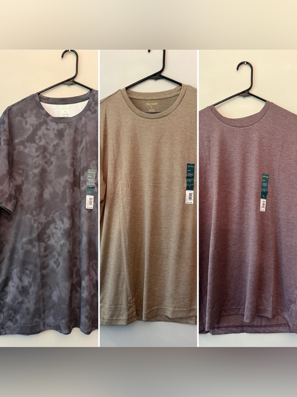 tek gear Men’s Short Sleeve Crew Tees - Brown, Mauve, Gray BUNDLE